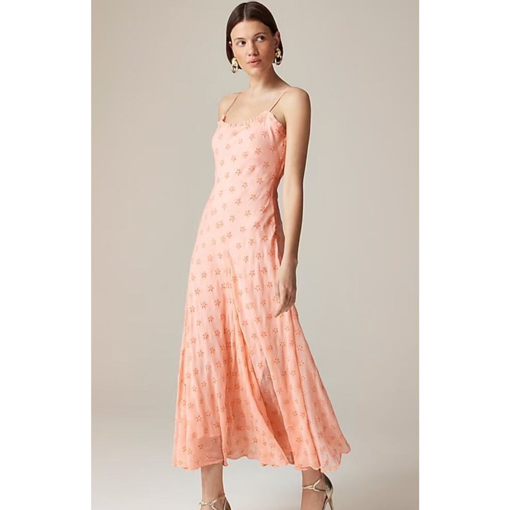 J.Crew Collection Pink Eyelet Maxi Slip Dress Size 12 Flowy Graduation Wedding